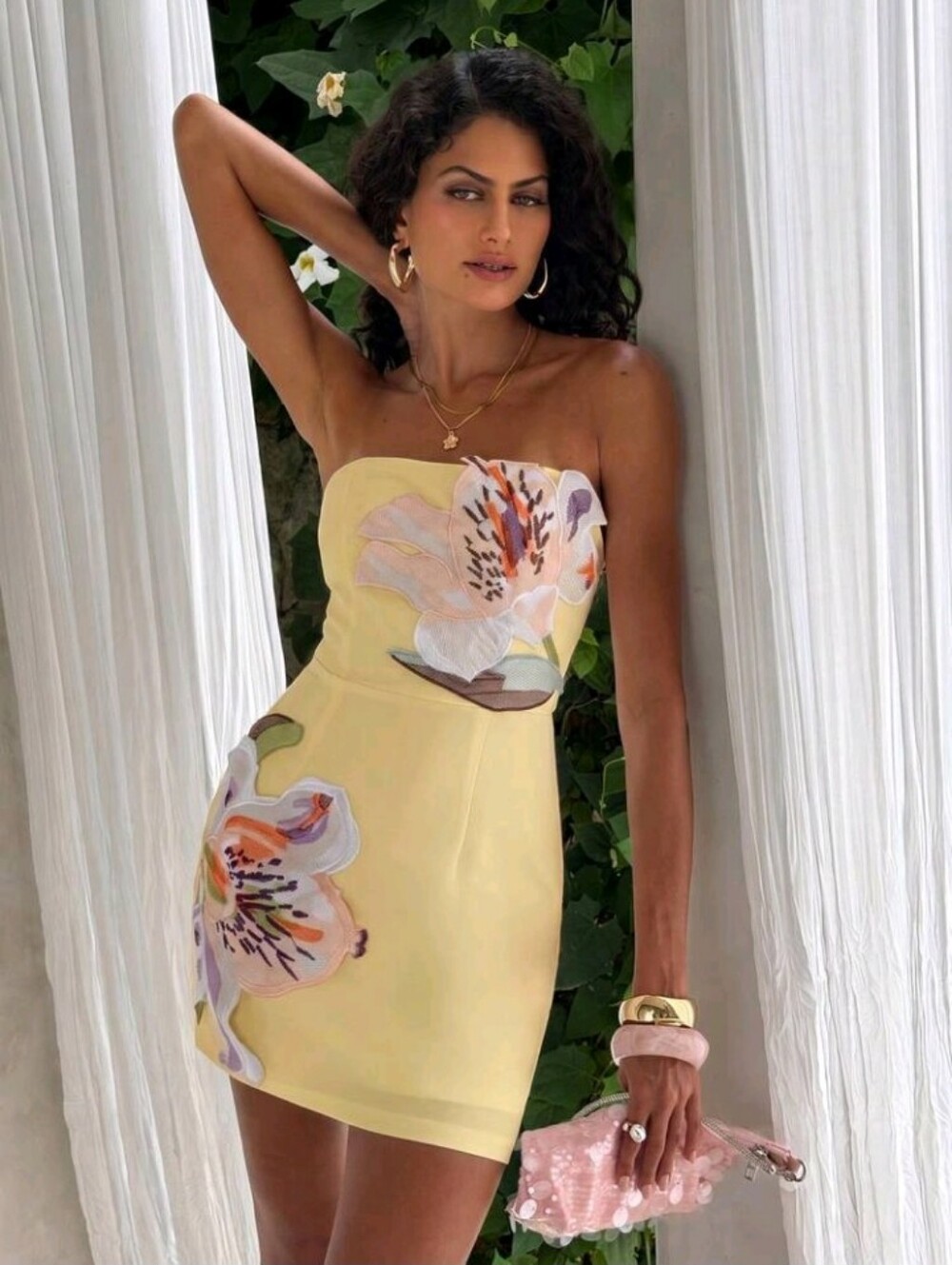 Women's 3D Floral Decor Casual Vacation Strapless Dress - Picture 3 of 7